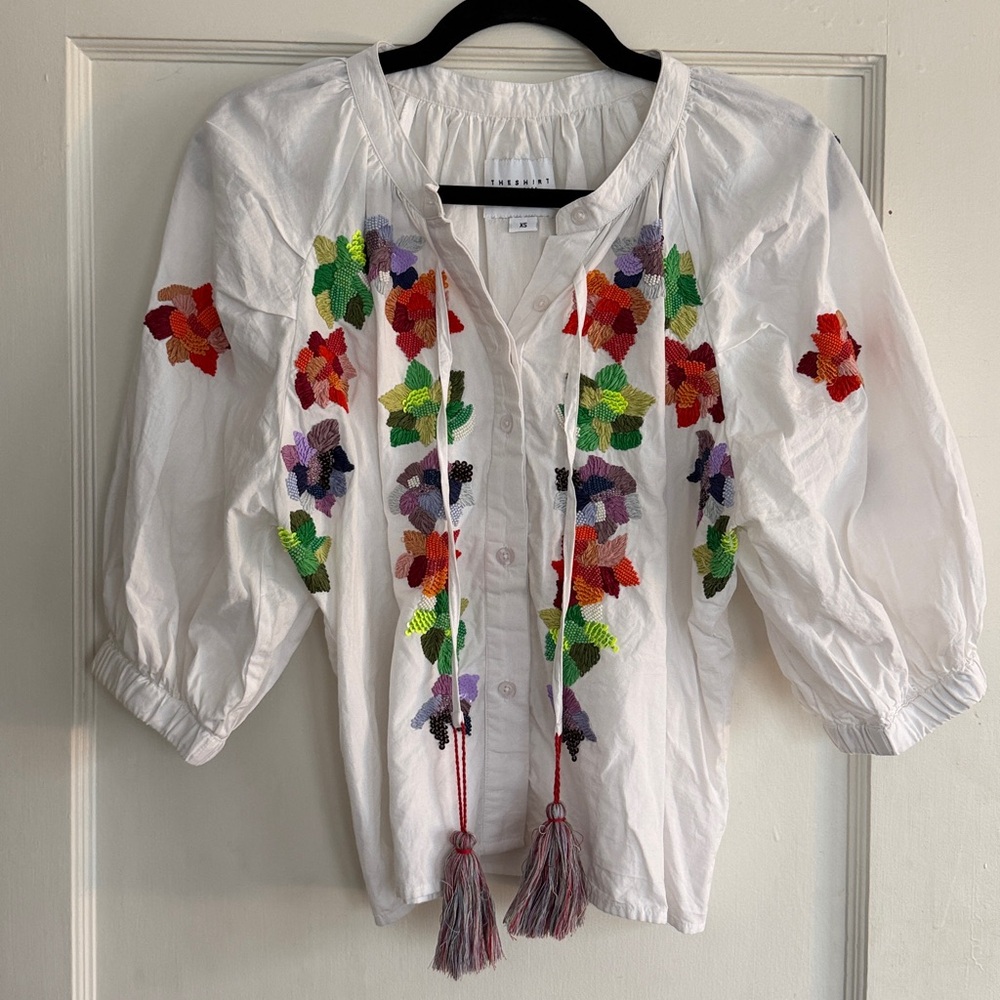 The Shirt Rochelle Behrens Minka 3/4 Sleeve Sequin Blouse White XS SOLD OUT - Picture 11 of 17